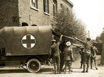 Casualty arriving at a Field Ambulance (British Library : Girdwood Collection )